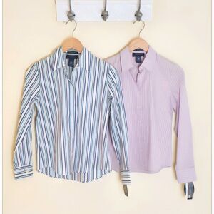 Charter Club Blouses NWT 2P Petite Iron Free Cotton Striped Button Up Lot of 2